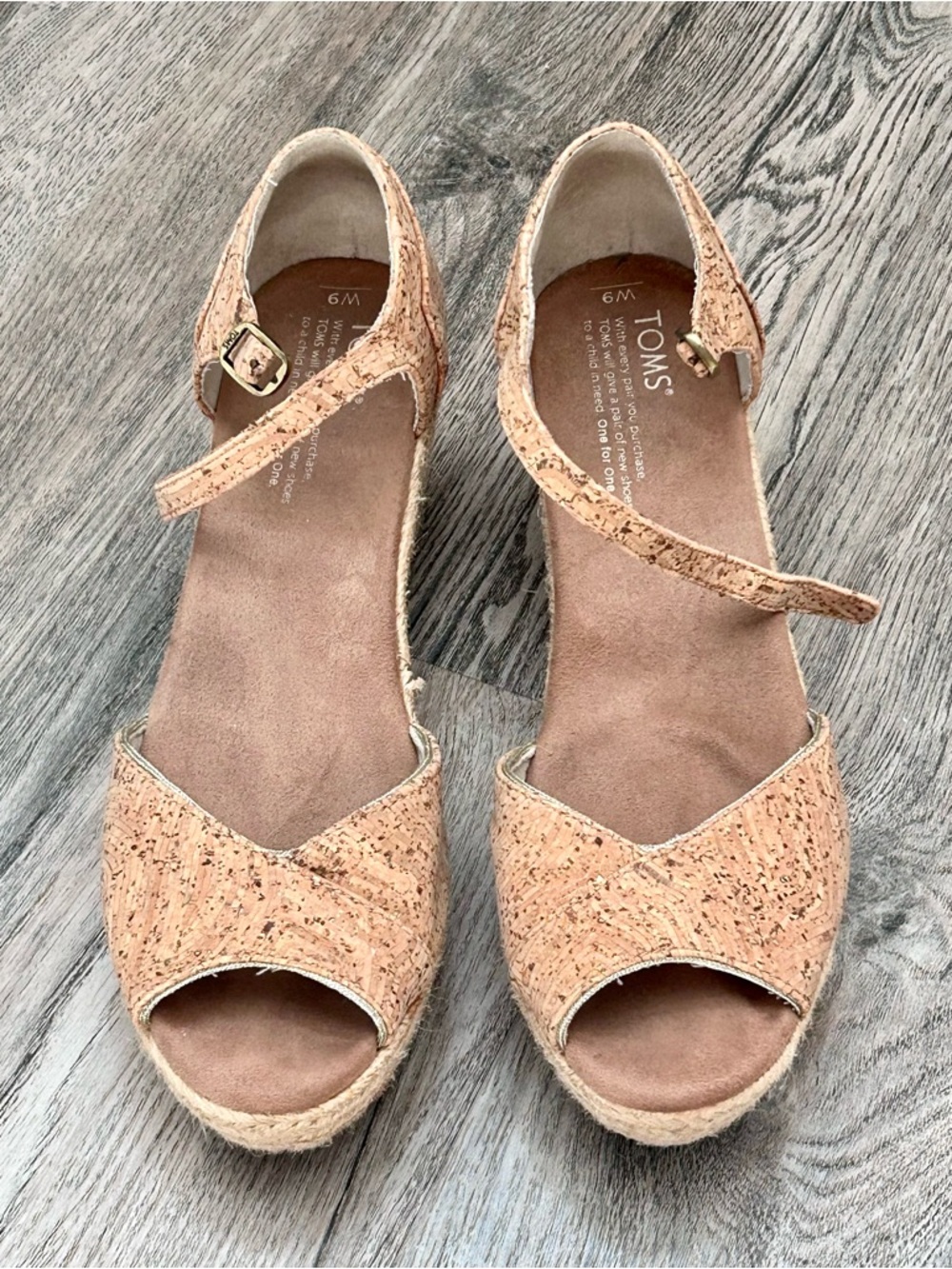 TOMS Cork-Effect Ankle-Strap Wedge Sandals in Light Tan
